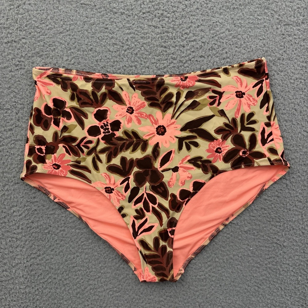 NWT Aerie High‎ Waisted Full Coverage Bikini Bottom Swim Floral Women's XL